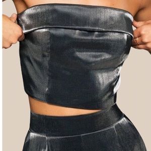 Dark Silver-Gray Cropped Tube Top